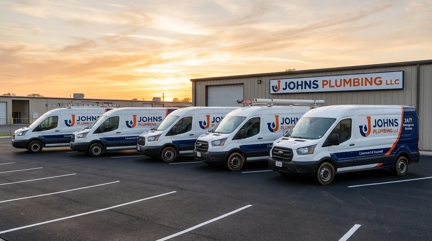 Johns Plumbing LLC fleet of service vans ready for dispatch across Hawaii